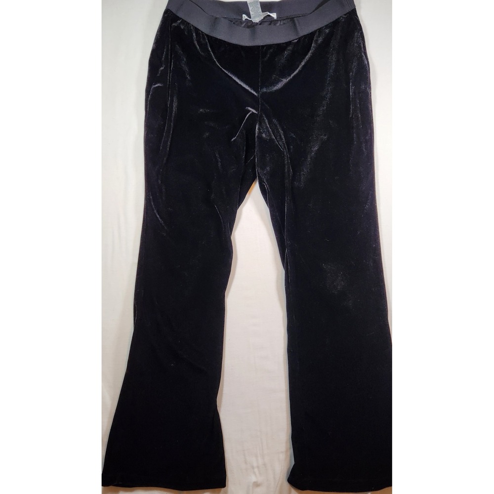Max Studio Woman Black Velvet‎ Flare Leg Pants Plus Size 1X Elastic Waist
